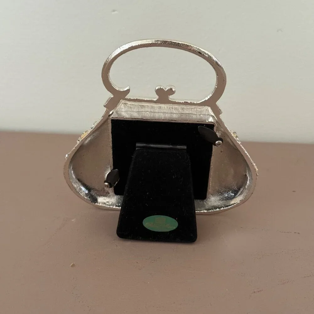 Purse Shaped Mini Photo Frame Rhinestone Accents Gold & Silver